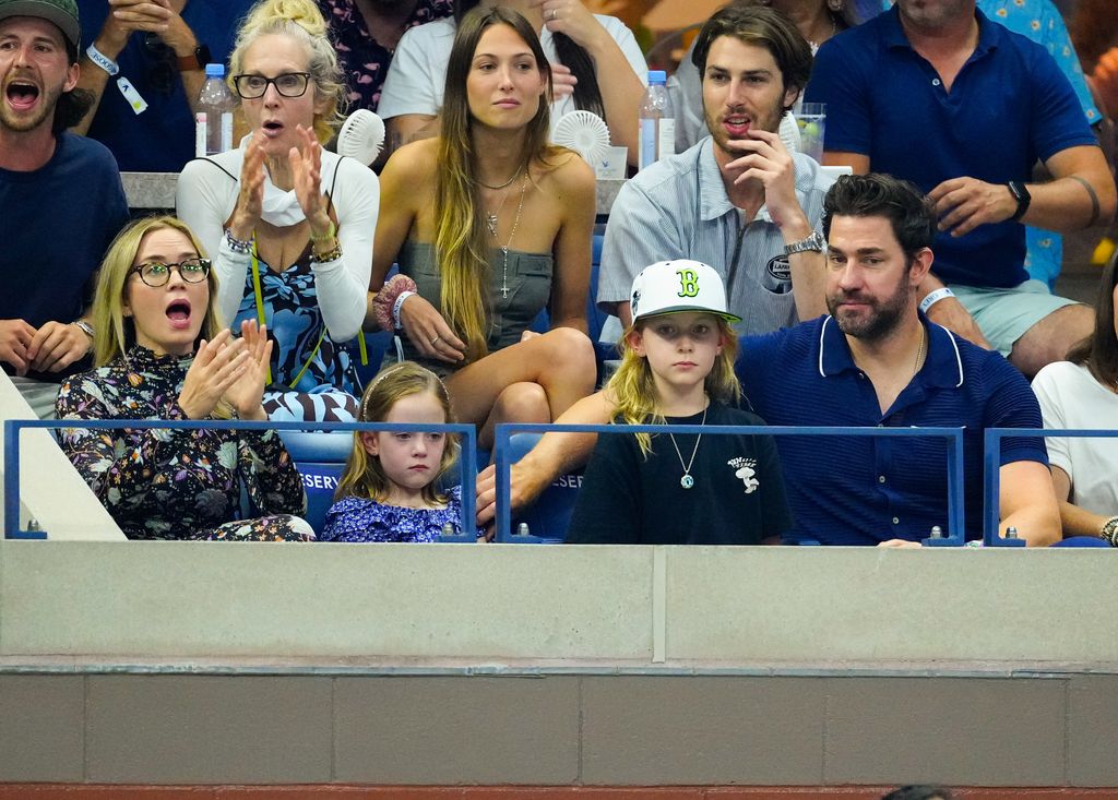 Emily Blunt and John Krasinski are seen at the 2023 US Open Tennis Championships on September 08, 2023 in New York City