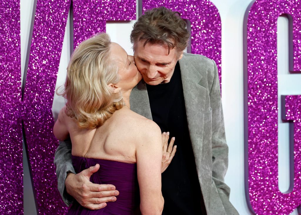 Pamela Anderson and Liam Neeson attend "The Naked Gun" UK Premiere at Cineworld Leicester Square on July 22, 2025 in London, England