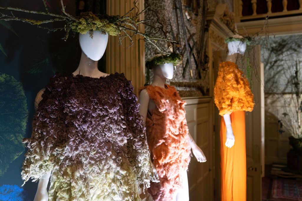 The 'Royal Garden Waste to Fashion's Future' exhibition in the Ballroom of Sandringham House