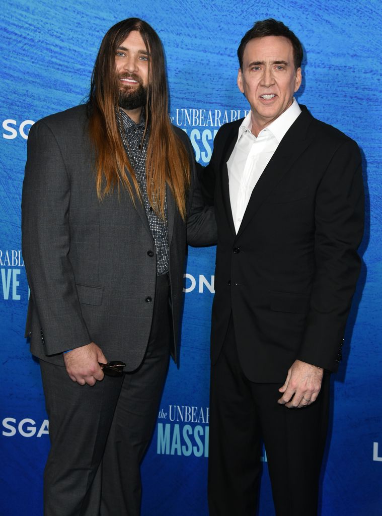 Weston Coppola Cage and Nicolas Cage attend the Los Angeles special screening of "The Unbearable Weight of Massive Talent" at DGA Theater Complex on April 18, 2022 
