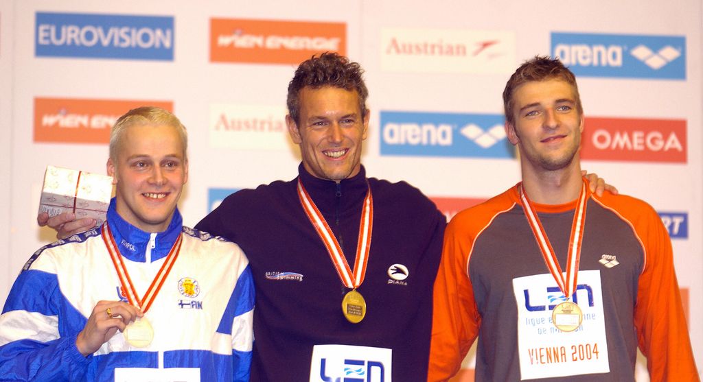 Jere Hard, Mark Foster and Oliver Wenzel on a podium