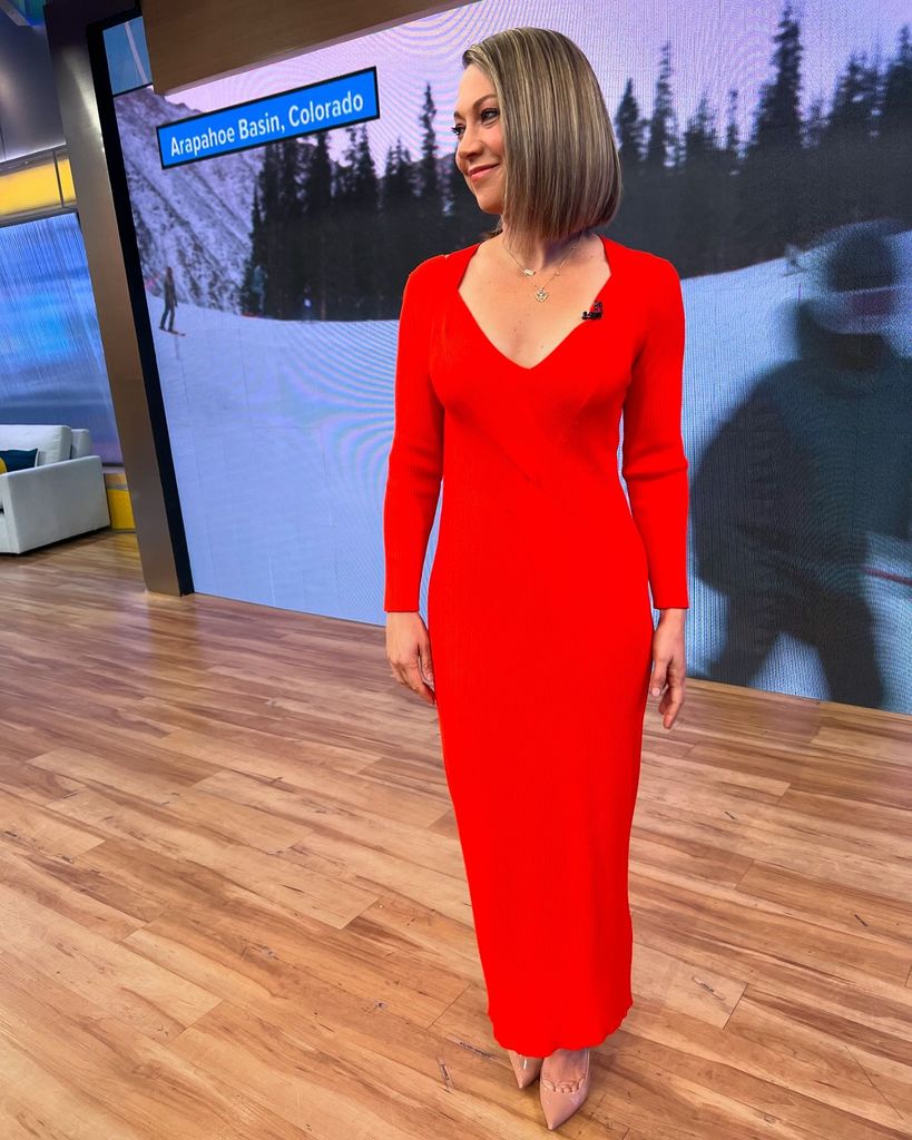 ginger zee wearing red dress on gma