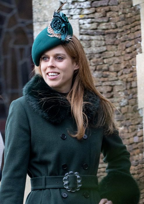 Princess Beatrice in a green coat on Christmas Day
