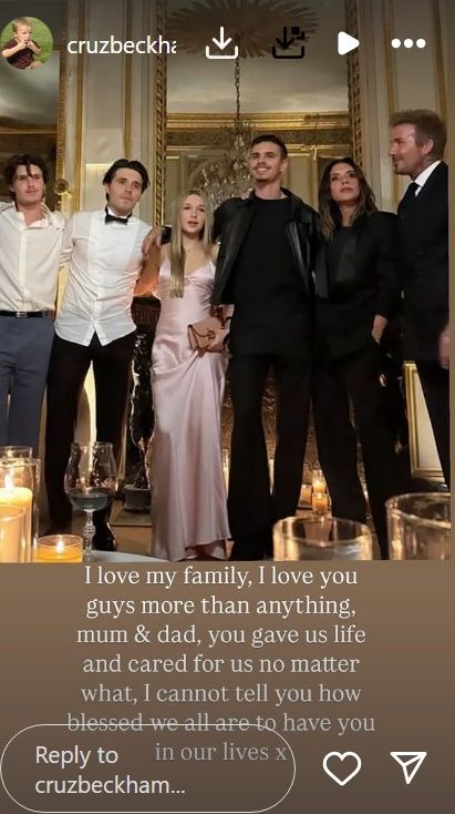 Cruz Beckham paid tribute to his family 