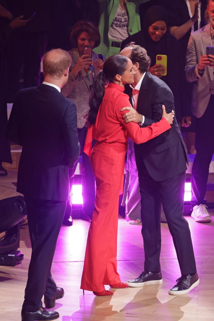 Meghan, Duchess of Sussex and Cofounder of One Young World, David Robert Jones on stage during the Opening Ceremony of the One Young World Summit 2022 at The Bridgewater Hall on September 05, 2022 in Manchester, England.