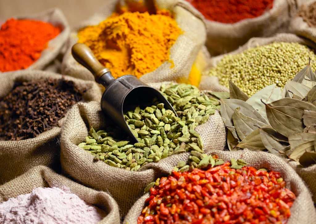 Open sacks of spices