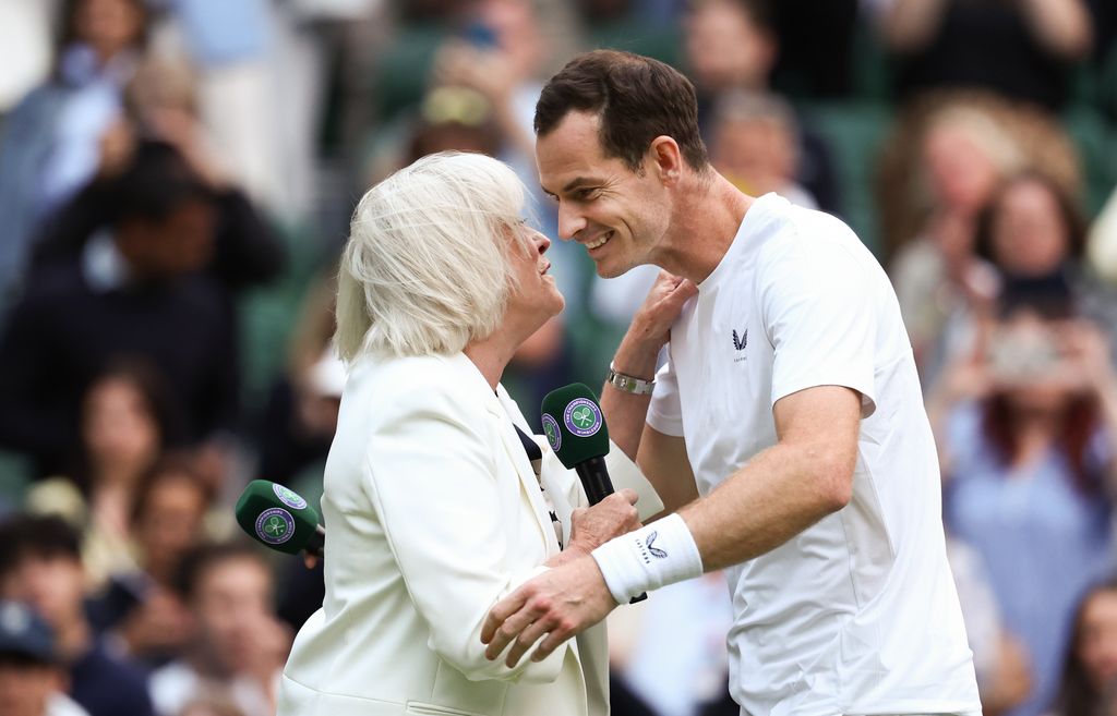 Sue Barker embraces Andy Murray