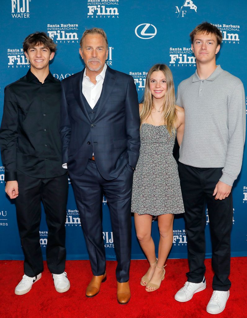 Hayes Logan Costner, Kevin Costner, Grace Avery Costner, and Cayden Wyatt Costner attend the US premiere of "Horizon: An American Saga - Chapter 2" at the 40th Santa Barbara International Film Festival