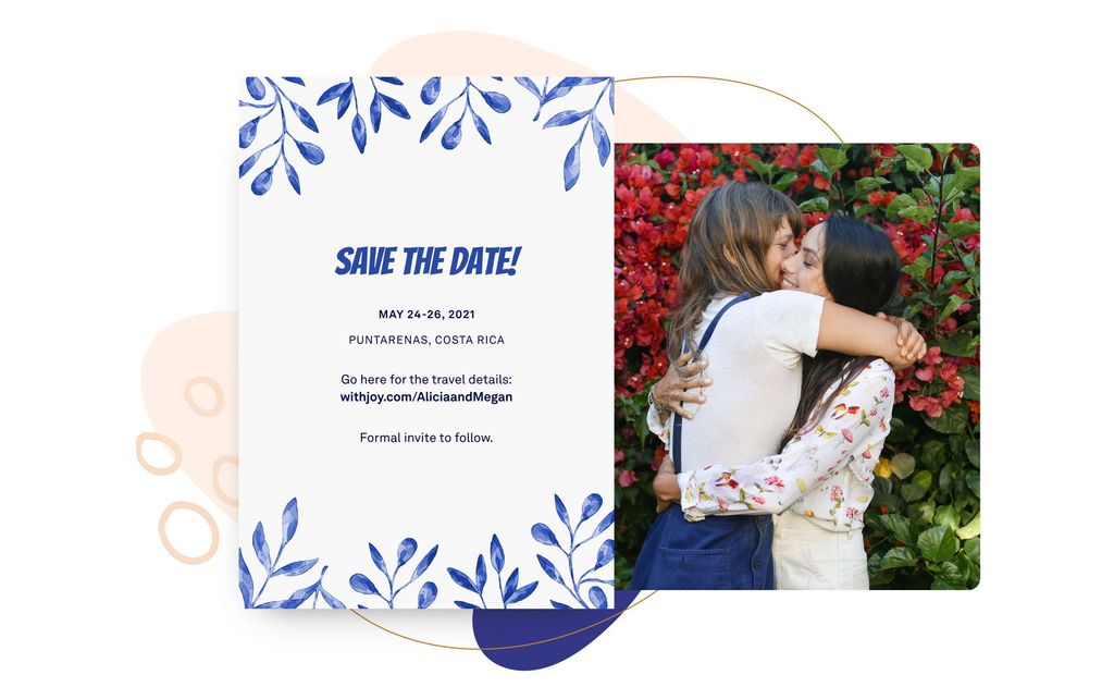 Save the date feature on Joy's wedding planning website