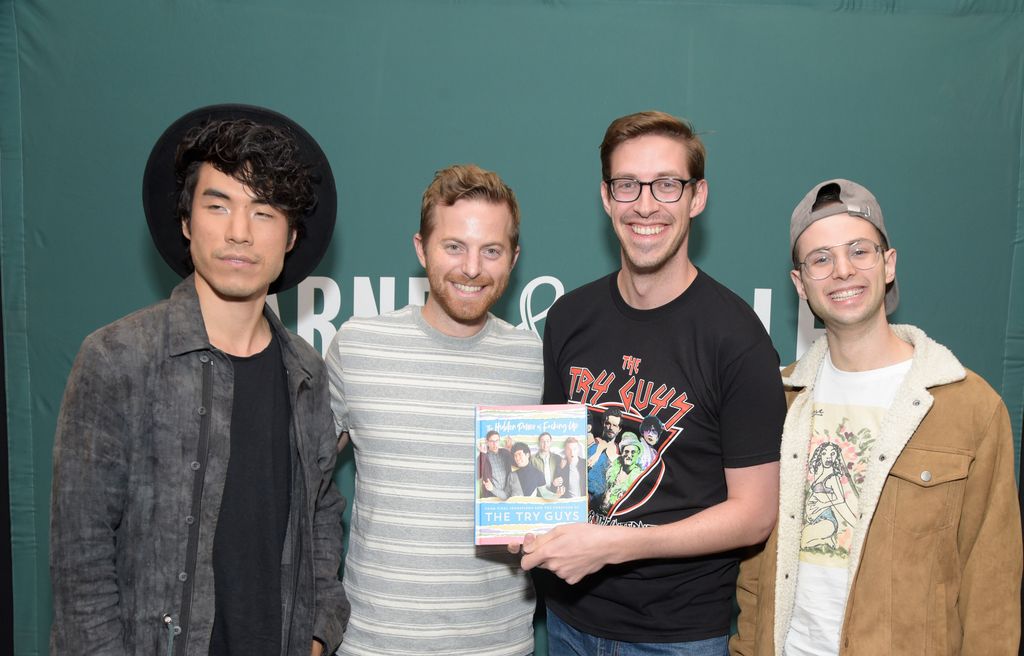 Eugene Lee Yang, Ned Fulmer, Keith Habersberger and Zach Kornfeld of The Try Guys attend a signing event for their new book "The Hidden Power Of F*cking Up" at Barnes & Noble at The Grove on June 20, 2019 in Los Angeles, California