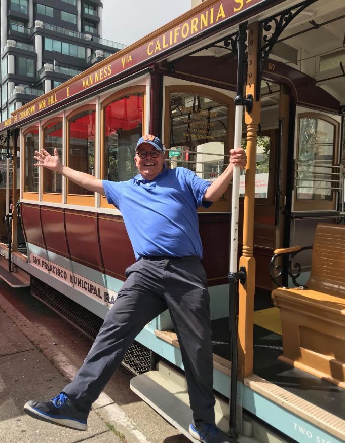 Mike Liggins on a tram