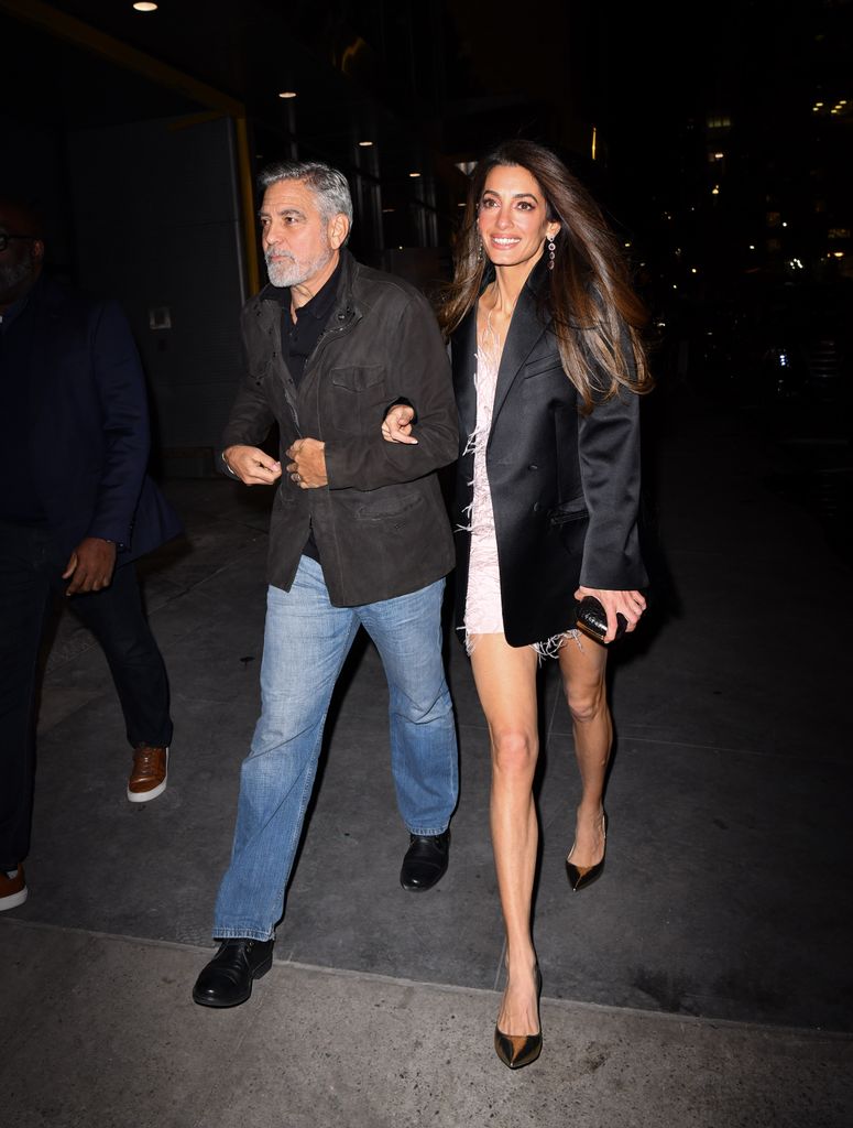 Amal Clooney stuns in shoulder-baring slinky dress alongside husband ...