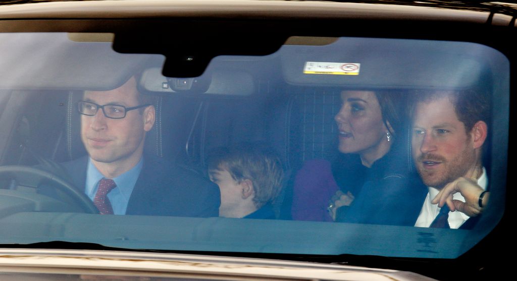 Prince William, Prince George Catherine, Princess of Wales, and Prince Harry attend a Christmas lunch in 2016