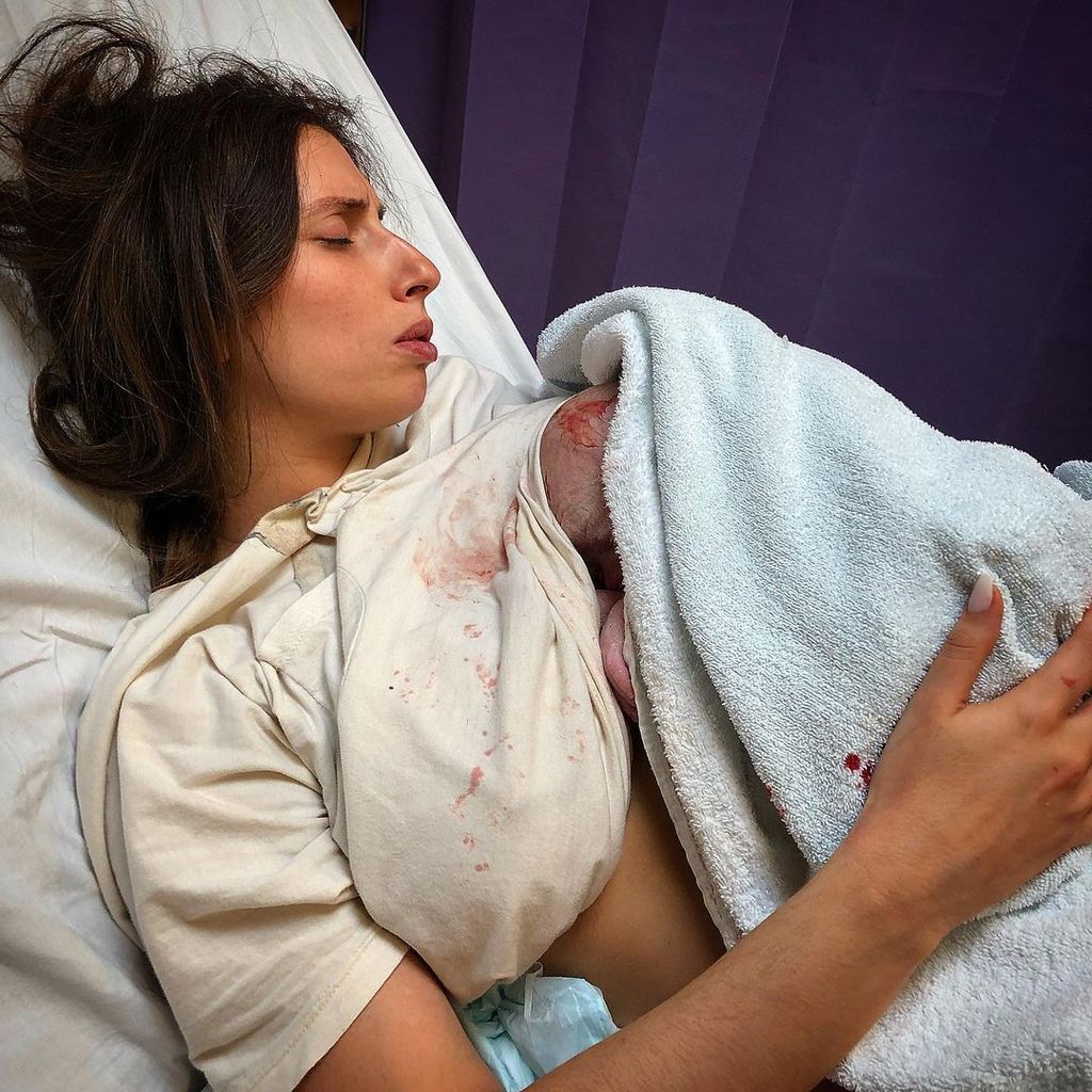 Stacey Solomon in hospital with her newborn son Rex