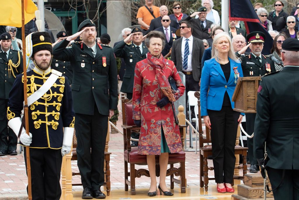 Princess Anne wore the red and blue colours of the the 8th Canadian Hussars