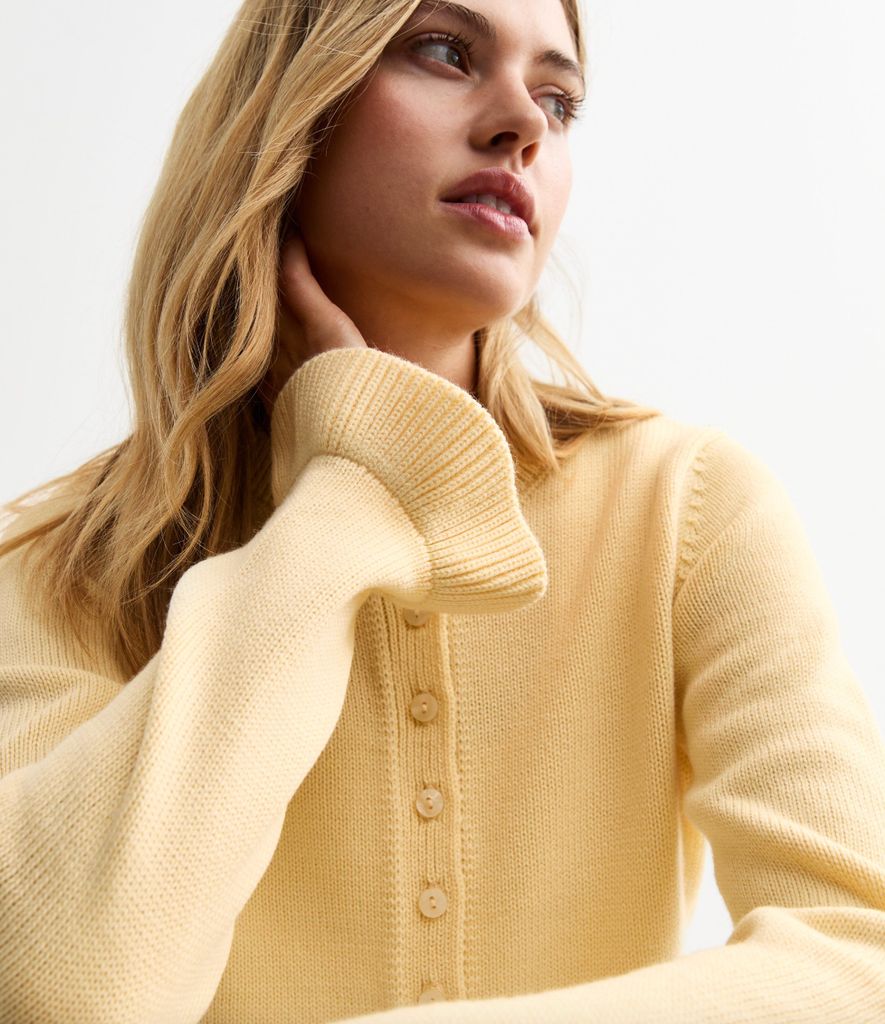 New Look Light Yellow Frill Hem Knitted Cardigan