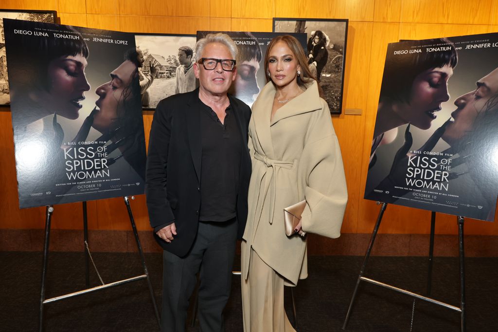 Writer/director/executive producer Bill Condon (L) and Jennifer Lopez seen at Roadside Attractions' Special Screening of "Kiss Of The Spider Woman" at DGA Theater Complex on September 10, 2025 in Los Angeles, California