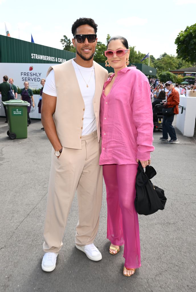 Chanan Safir Colman and Jessie J attend day ten of the Wimbledon Tennis Championships at the All England Lawn Tennis and Croquet Club on July 12, 2023 in London, England