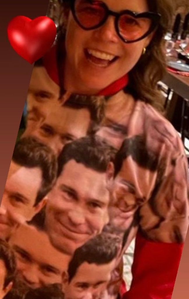 Princess Eugenie in a top covered in Jack Brooksbank's face