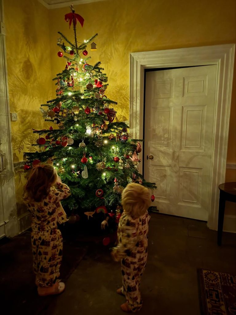 Carrie shared a picture of her children Romy, four, and Frank, two, in front of the Christmas tree