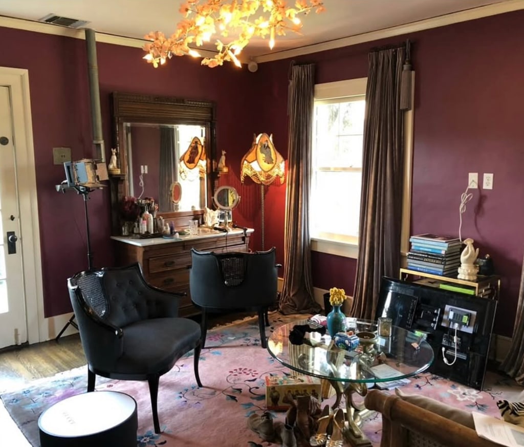 Photo shared by Christina Hendricks on Instagram of a redecoration inside her home office