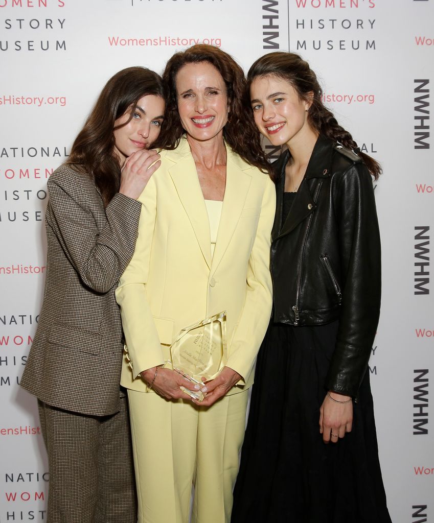 Rainey Qualley, honoree Andie MacDowell and Margaret Qualley attend the National Women's History Museum's 8th Annual Women Making History Awardsat Skirball Cultural Center on March 08, 2020 in Los Angeles, California