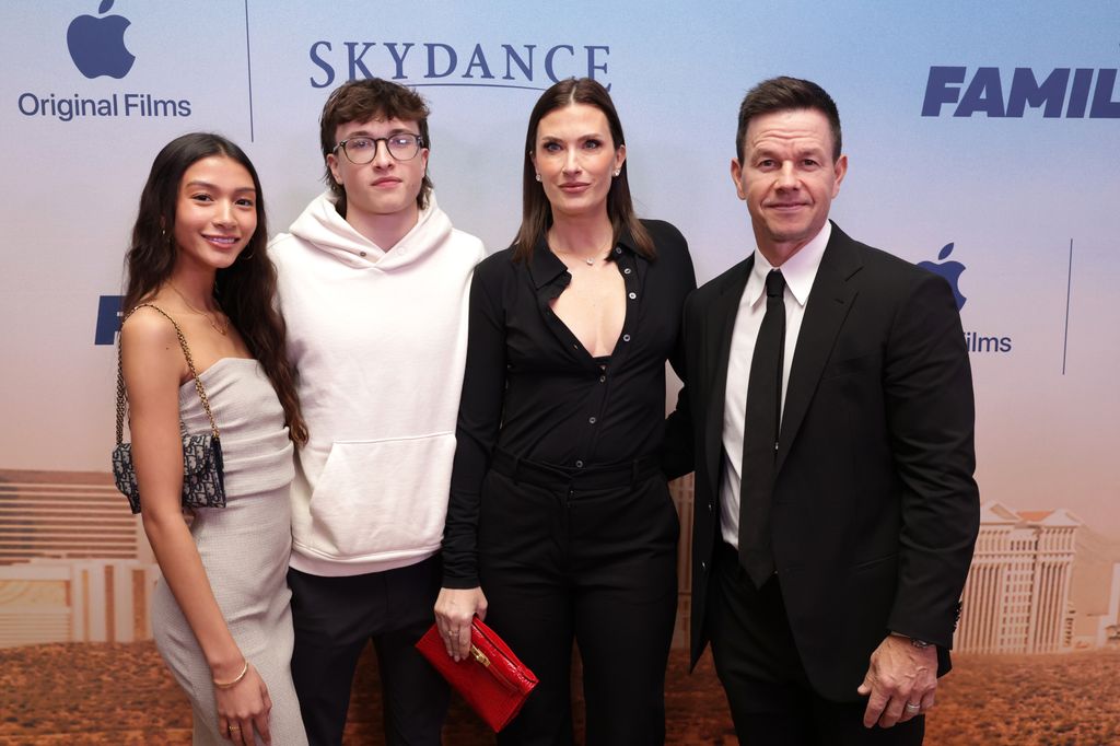 Sunni Gaines, Michael Wahlberg, Rhea Durham and Mark Wahlberg attend the World Premiere of Apple Original Film's "The Family Plan" at The Chelsea at The Cosmopolitan of Las Vegas on December 13, 2023 in Las Vegas, Nevada. "The Family Plan" premieres globally on Apple TV+ on Friday, December 15, 2023