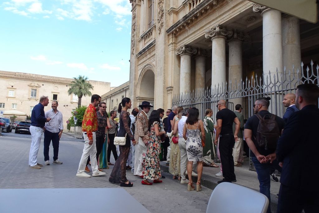 guests gathered outside church