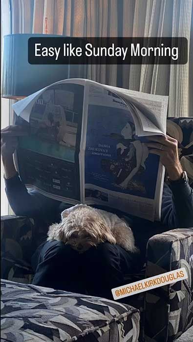 Catherines Instagram story of Michael reading the newspaper