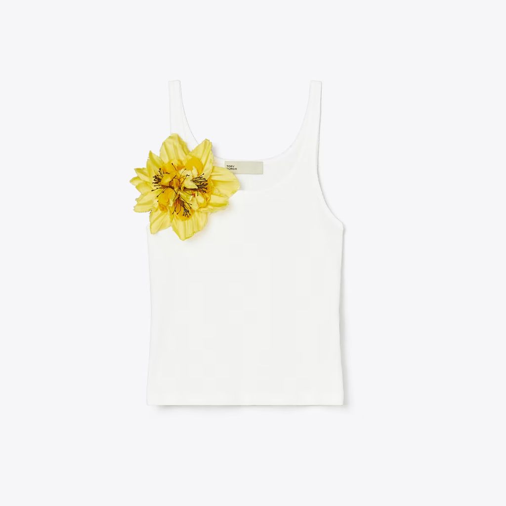  Ribbed Tank Top by tory burch with yellow flower