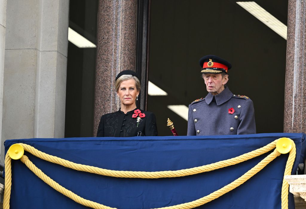  Sophie, Duchess of Edinburgh and Prince Edward, Duke of Kent attend the 2025 National Service Of Remembrance at The Cenotaph on November 09, 2025 in London, England