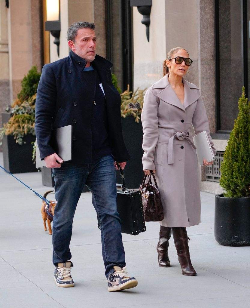 JLo in a cinched coat with ben affleck