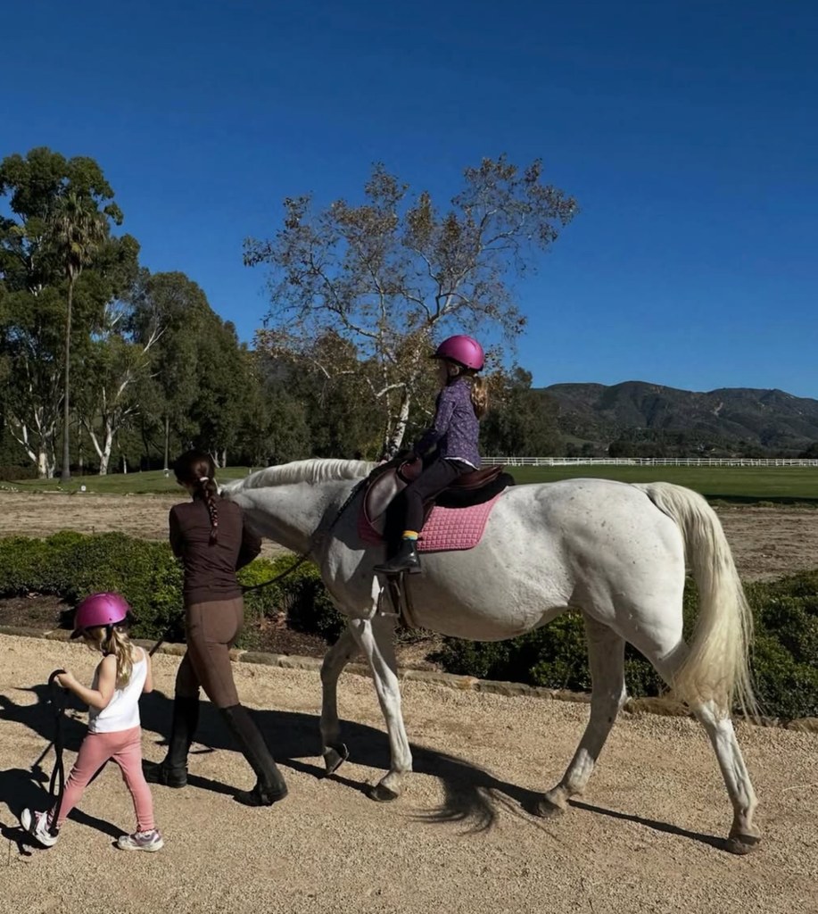 Photo shared by Katherine Schwarzenegger of her Thanksgiving 2025 festivities, featuring her daughters horseback riding