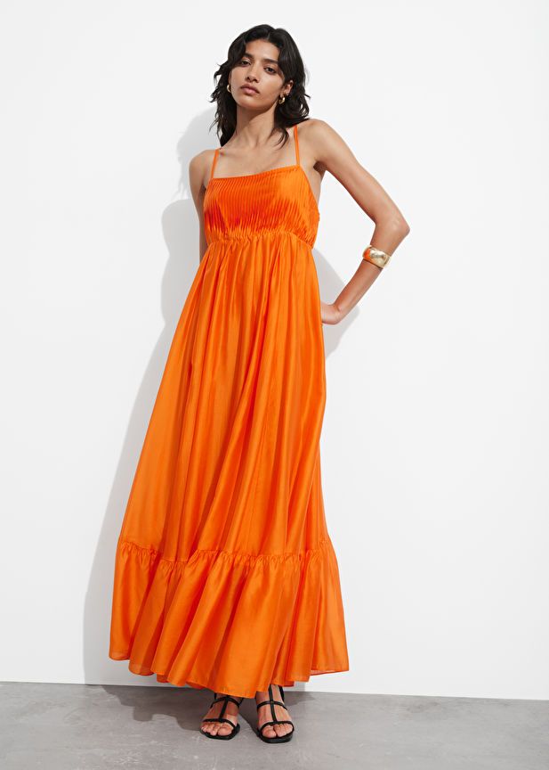 and other stories orange tiered dress 