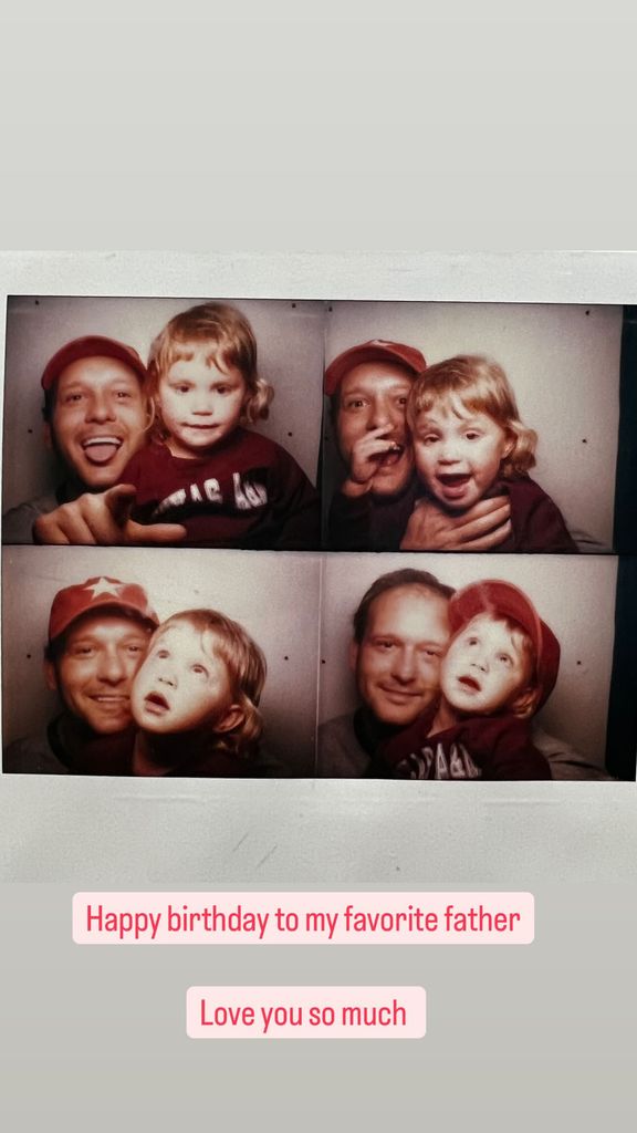 Tim and Gracie in throwback photos smiling, Tim takes hat off