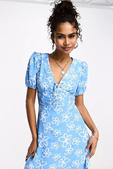 blue corset flower dress asos 