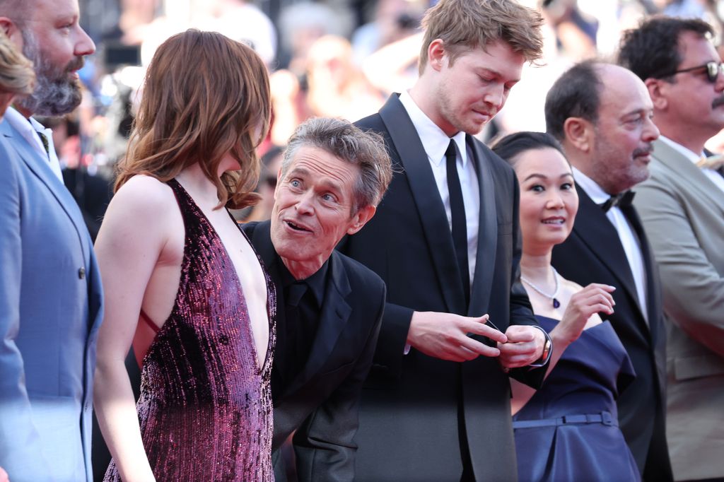 Yorgos Lanthimos, Emma Stone, Willem Dafoe, Joe Alwyn and Hong Chau attend the "Kinds Of Kindness" Red Carpet at the 77th annual Cannes Film Festival at Palais des Festivals on May 17, 2024 in Cannes, France. (Photo by Gisela Schober/Getty Images)