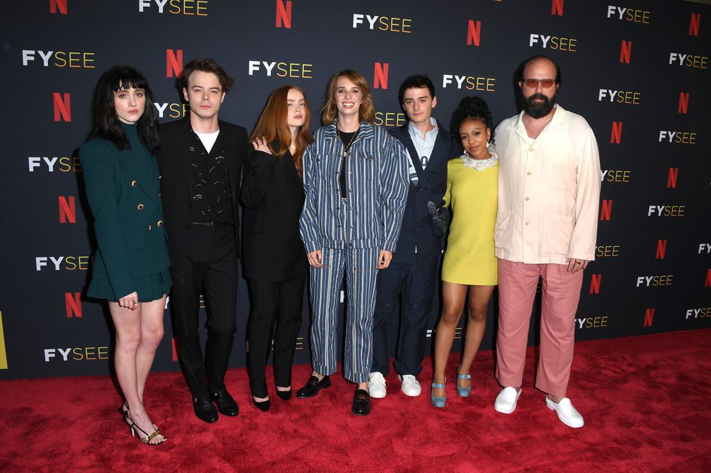 Natalia Dyer, Charlie Heaton, Sadie Sink, Maya Hawke, Noah Schnapp, Priah Ferguson and Brett Gelman at the "Stranger Things" Los Angeles FYSEE Event