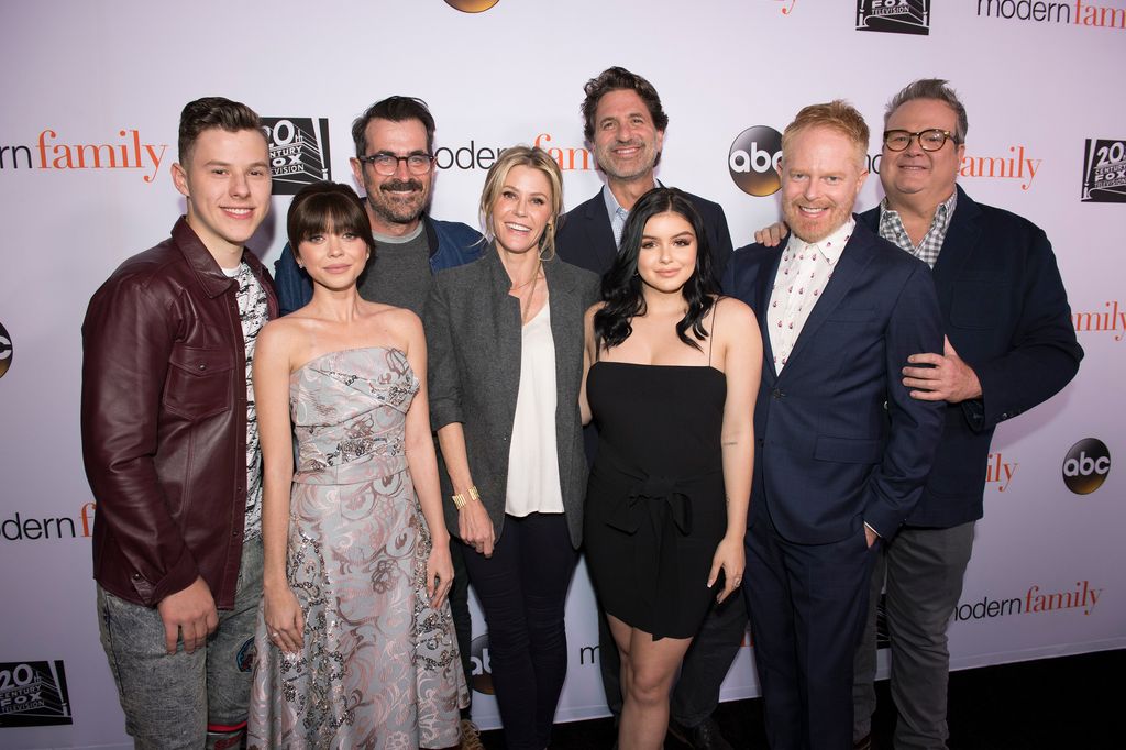 "Modern Family" cast members Julie Bowen (Claire Dunphy), Ty Burrell (Phil Dunphy), Jesse Tyler Ferguson (Mitchell Pritchett), Eric Stonestreet (Cameron Tucker), Sarah Hyland (Haley Dunphy), Nolan Gould (Luke Dunphy), and Ariel Winter (Alex Dunphy) at an FYC event held Monday (April 16) at the Avalon Hollywood, hosted by 20th Century Fox Television and Disney General Entertainment Content, 2018