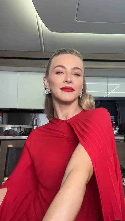 Julianne in red dress with red lip