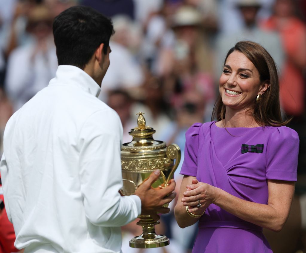 Kate presenting the winner's trophy to Carlos Alcaraz in 2024 