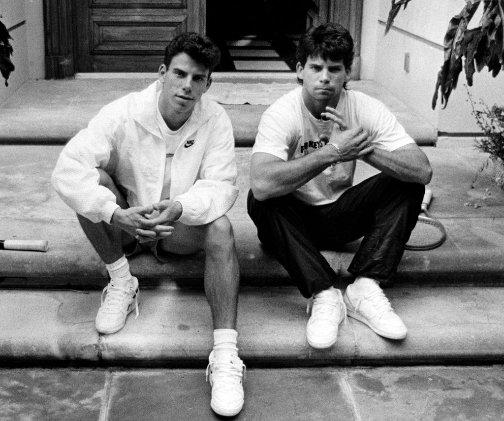 Menendez brothers, Erik, left, and Lyle on the steps of their Beverly Hills home in November, 1989