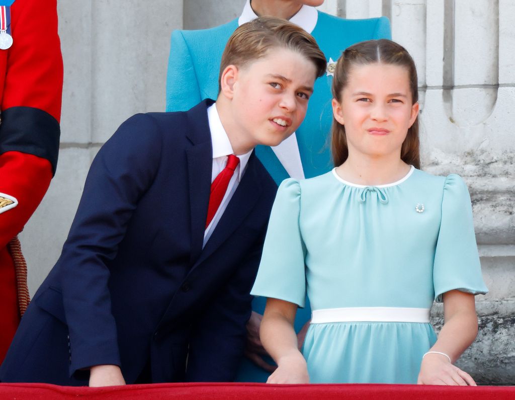 Prince George and Princess Charlotte on balcony at Trooping the Colour