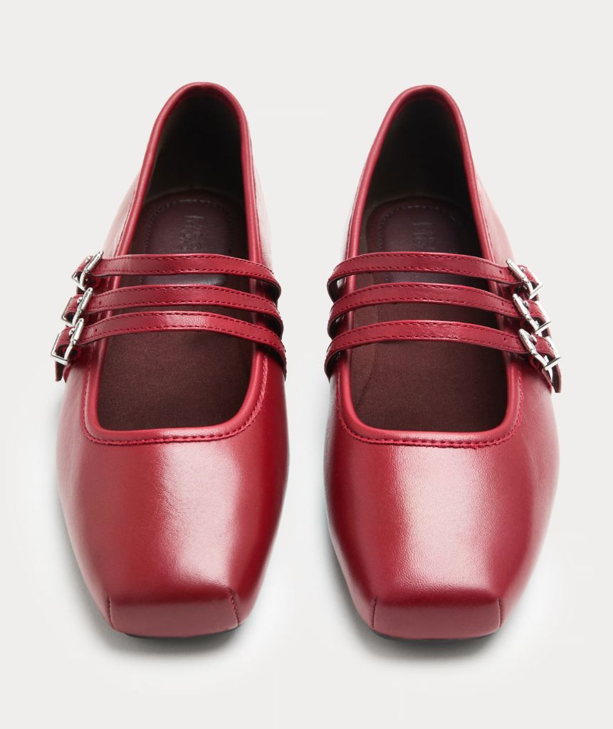 M&S Leather Triple Strap Mary Jane Ballet Pumps