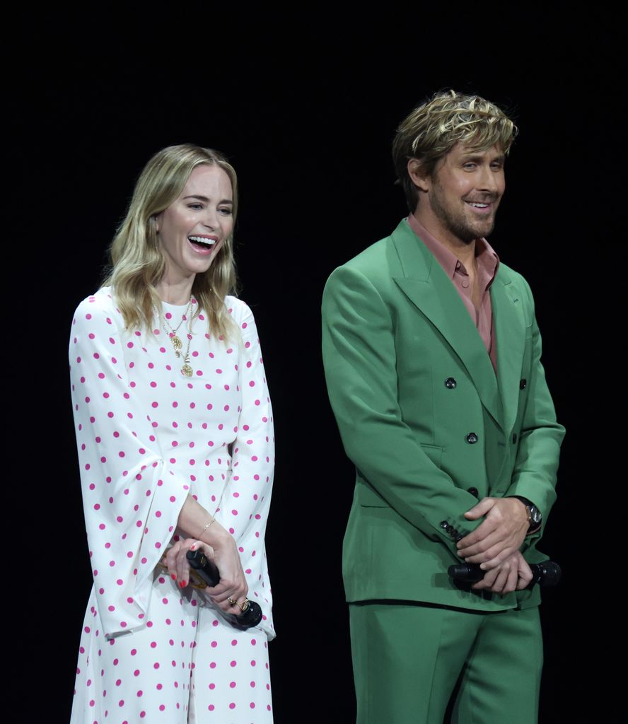 Emily Blunt and Ryan Gosling promote the upcoming film "The Fall Guy" during the Universal Pictures and Focus Features presentation during CinemaCon, the official convention of the National Association of Theatre Owners, at The Colosseum at Caesars Palace on April 26, 2023 in Las Vegas, Nevada.