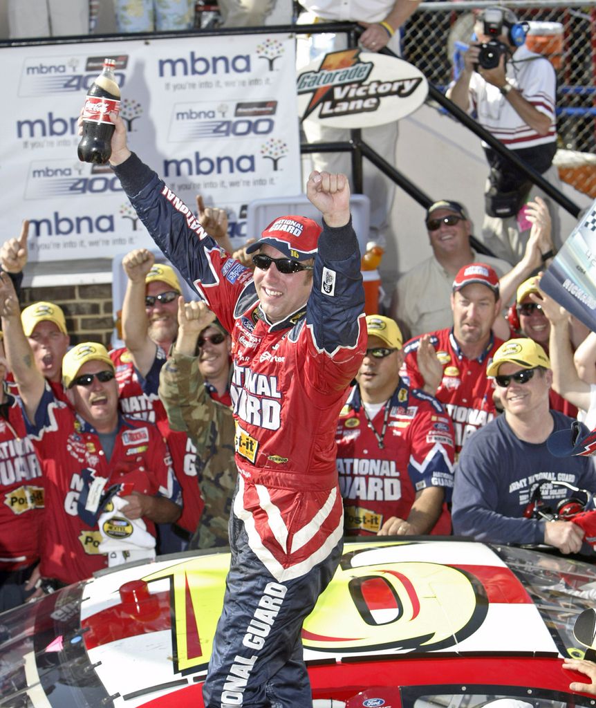 Greg Biffle after winning the Nascar Nextel Cup Series MBNA RacePoints 400 Sunday, June 5, 2005 at the Dover International Speedway in Dover, Delaware. This was the fourth victory for Biffle this season.
