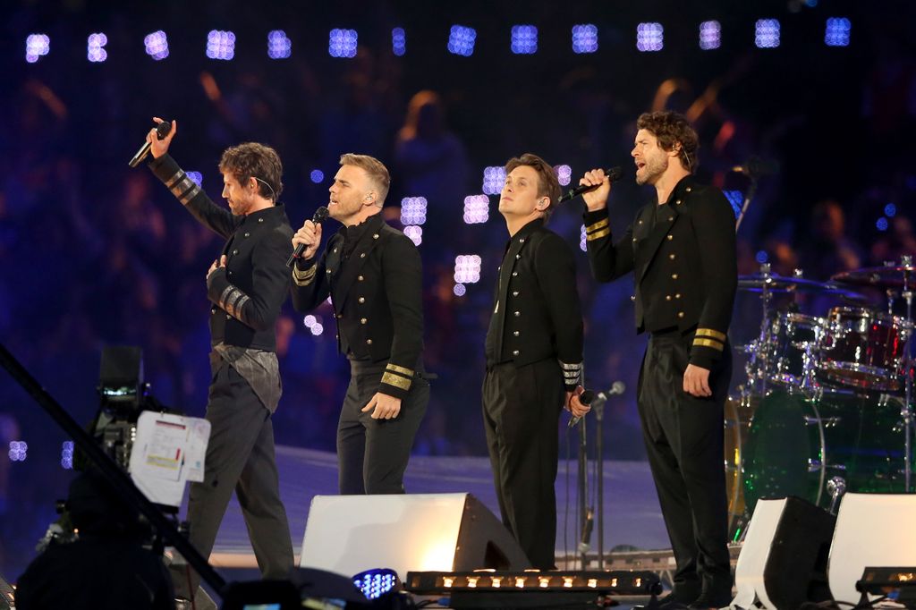 Take That on stage at Olympic  Closing Ceremony in 2012
