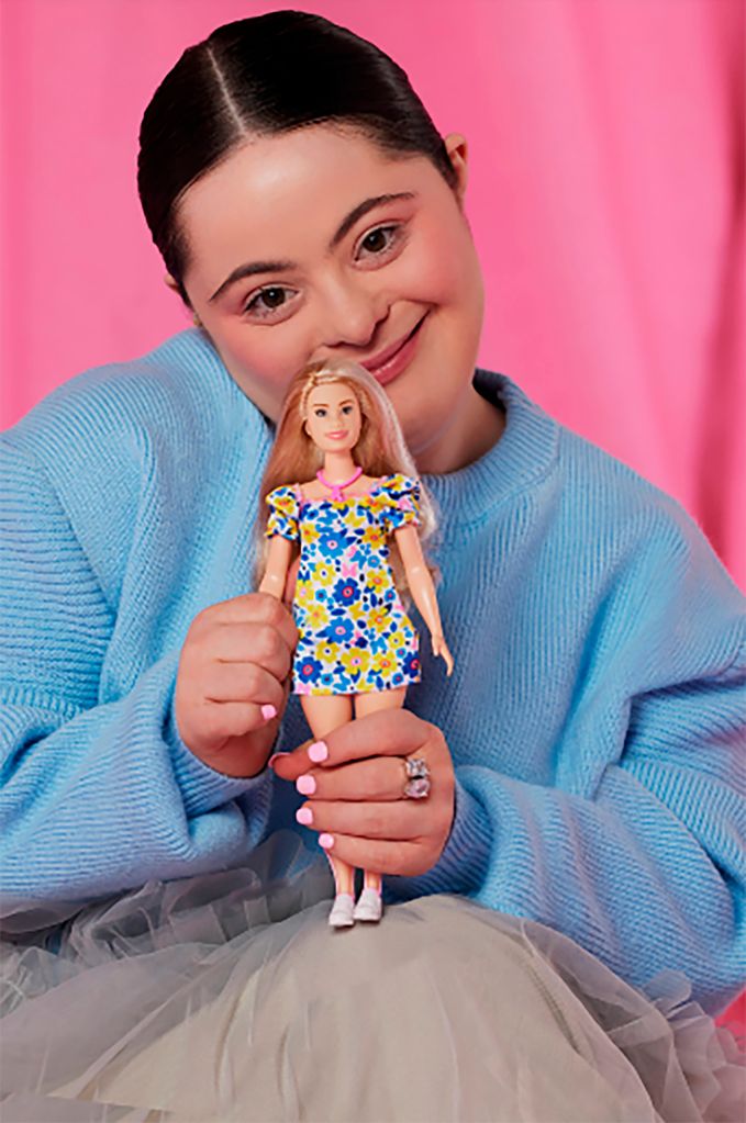 Ellie Goldstein with the Barbie doll with Down syndrome