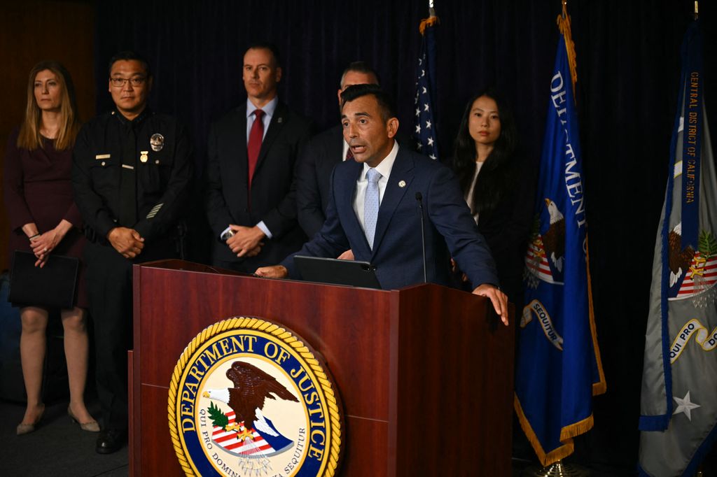 US Attorney for the Central District of California, Martin Estrada, speaks during a press conference on August 15, 2024, announcing arrests in the death of Matthew Perry