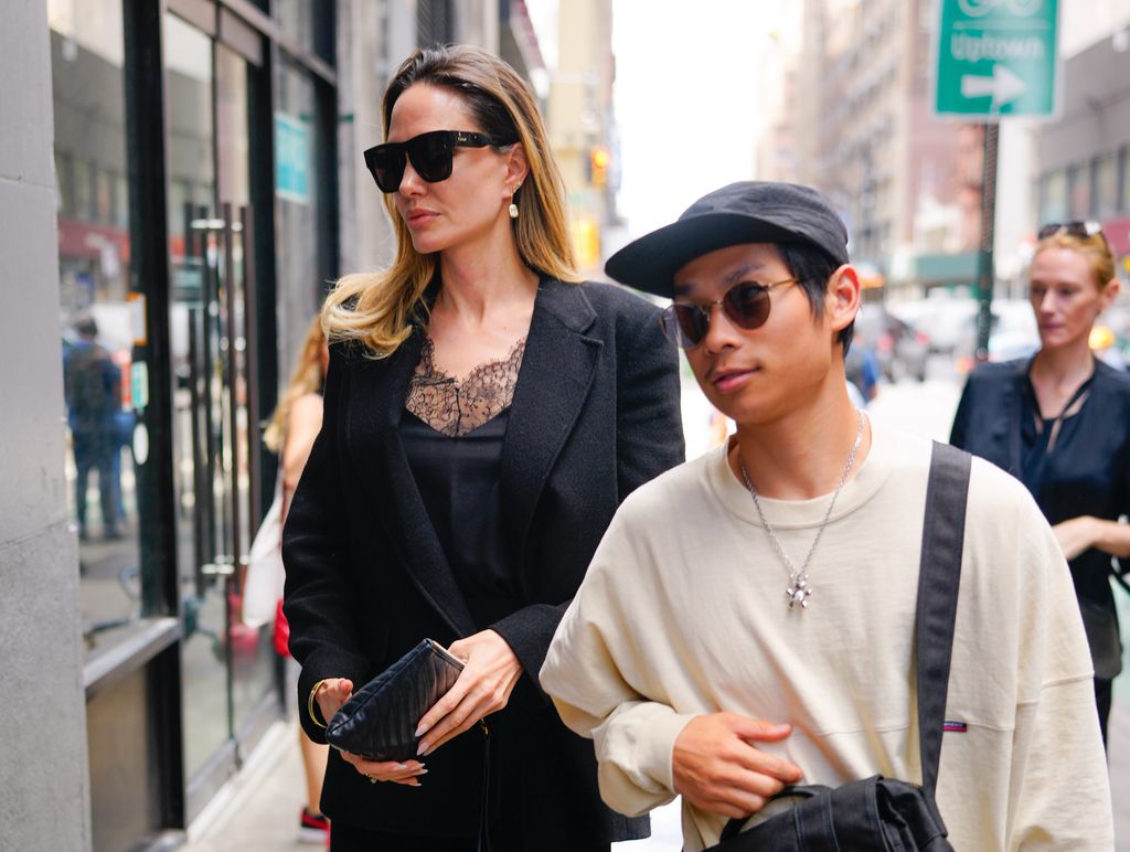 Angelina Jolie and Pax Jolie-Pitt are seen on August 16, 2023 in New York City. (Photo by Gotham/GC Images)